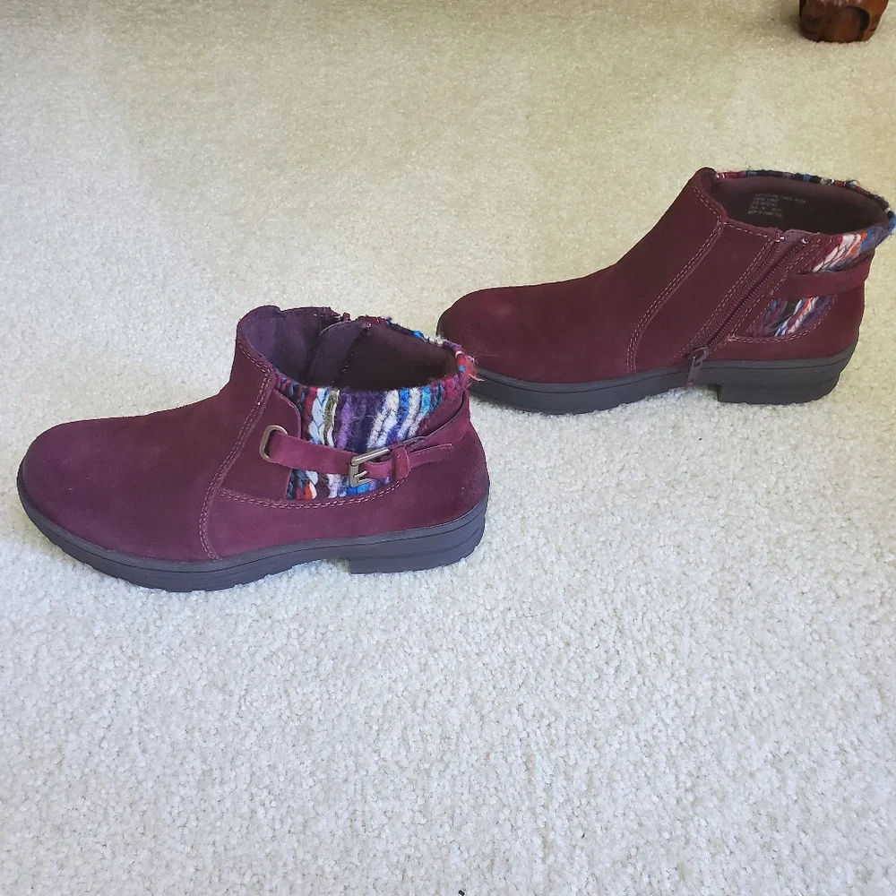 Earth Orgins Burgundy Ankle Boots with Patterned Trim